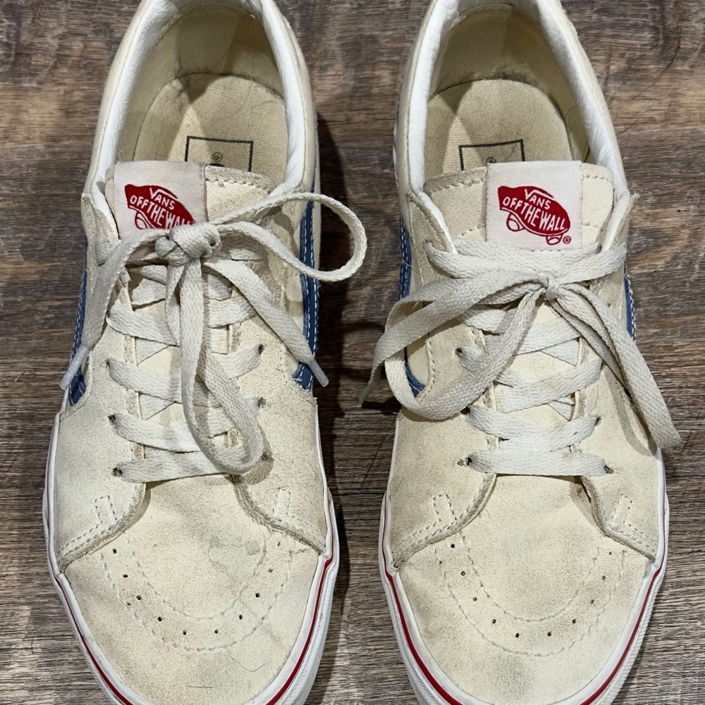 Vans Off The Wall Cream and Blue Men's Shoes